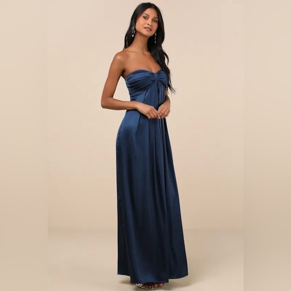Lulus Memorable Entrance Dark Blue Strapless Satin Maxi Dress XL NWT - Picture 7 of 7